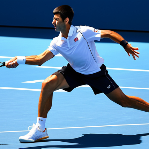 Home 21 **
"A professional tennis player, Novak Djokovic, in action on the court during a match at the Australian Open, fully clothed in athletic wear, appropriate content, safe for work, perfect anatomy, natural proportions, dynamic action shot, sports photography, high quality, modest attire."
**