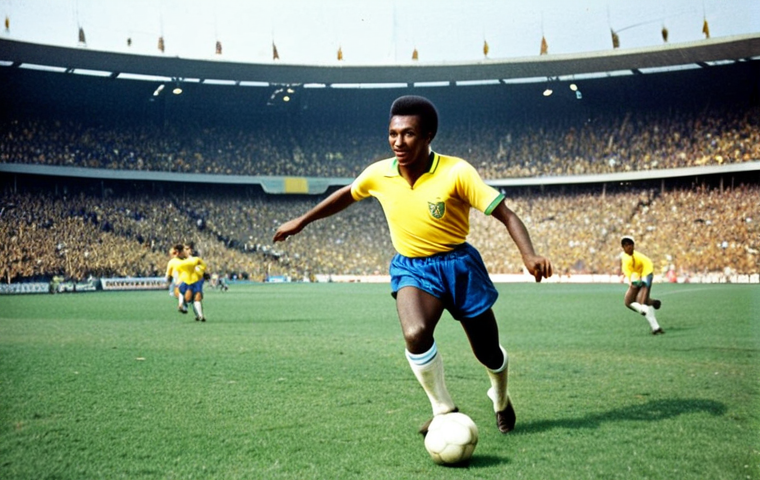 **Prompt:** "A vintage photograph capturing Pelé's electrifying debut at the 1958 World Cup in Sweden. He's in action, fully clothed in the classic Brazil yellow jersey, demonstrating his signature dribbling skill. The background features a packed stadium with enthusiastic fans.  Safe for work, appropriate content, perfect anatomy, correct proportions, professional soccer player, modest uniform, natural pose, high quality."