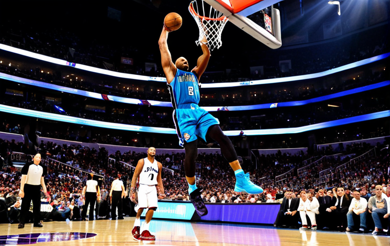 NBA 올스타전 화제 모먼트 - Vince Carter's Iconic Dunk**
"Vince Carter, mid-air, performing a gravity-defying dunk during the N...