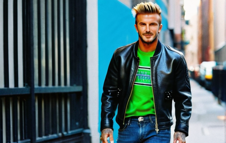 데이비드 베컴의 패션 스타일 - **Early 2000s Trendsetter:**
A vibrant, full-body shot of a young David Beckham in his early 20s...