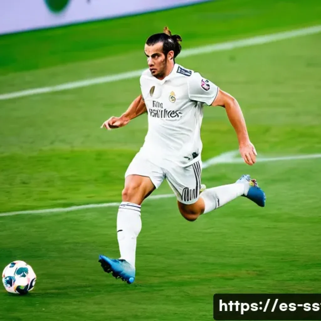 가레스 베일의 레알 마드리드 골 모음 - A dynamic action shot of a professional male soccer player resembling Gareth Bale sprinting down a l...